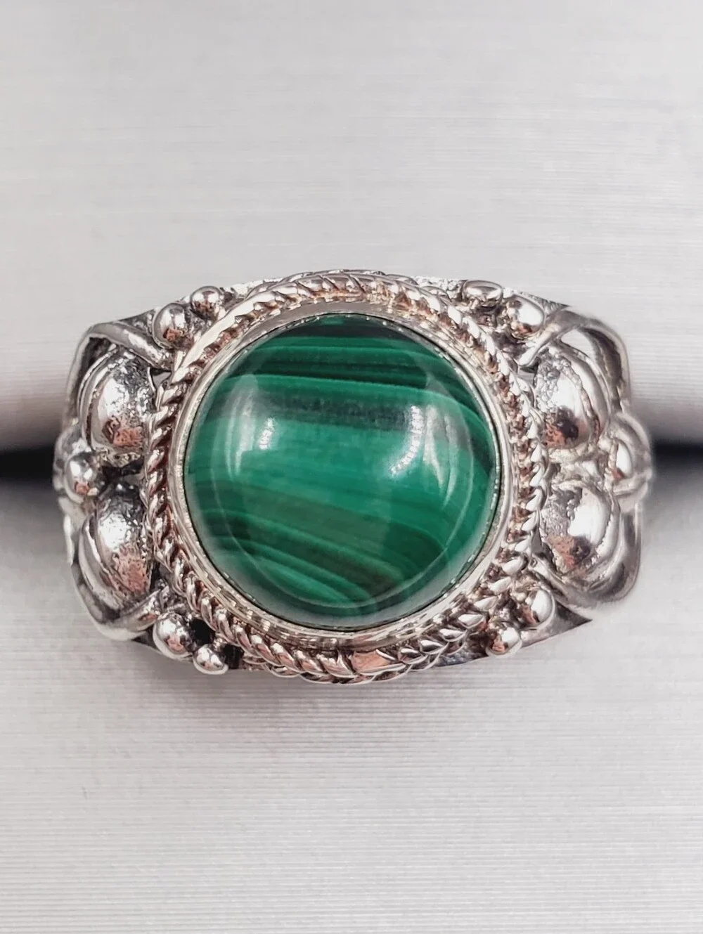 3.5 Carat Green African Malachite 925 Sterling Silver Statement Artisan Ring